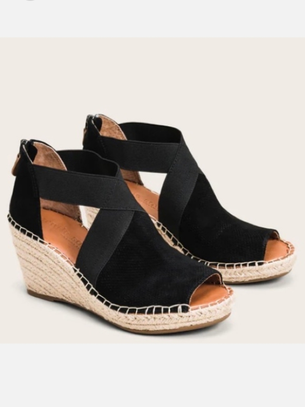 Gentle Souls Colleen Cross Elastic Suede Wedge Espadrille Sandals